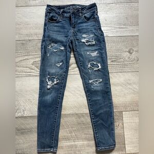 American Eagle Outfitters Blue Skinny Distressed Jeans